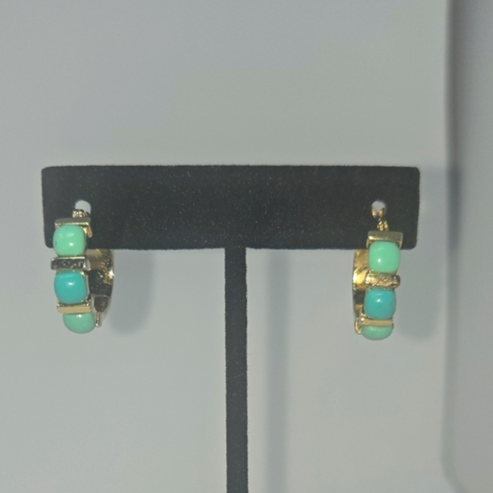 VINTAGE Monet Blue and Gold Vintage Pierced Drop Earrings